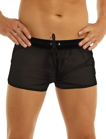 Men's Drawstring Boxer Briefs Mesh Sheer Boyleg Short Trunks Underwear Panties in Saudi Arabia