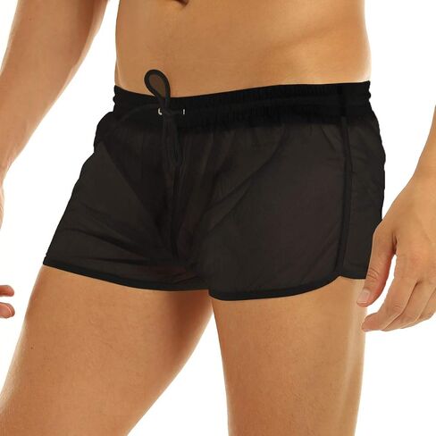 Men's Drawstring Boxer Briefs Mesh Sheer Boyleg Short Trunks Underwear Panties in Saudi Arabia