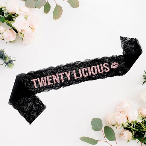 دانتيل أسود من Twentylicious مع وشاح من رقائق الذهب الوردي - وشاح عيد الميلاد العشرين للرجال والبنات - زينة الذكرى السنوية العشرين للزفاف - ديكورات حفلات عيد الميلاد المميزة... in Saudi Arabia