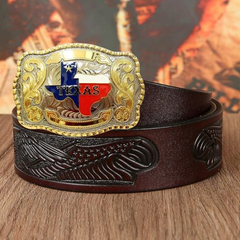 WMG Texas State Map Flag Large Huge Rodeo Western Gold Tone Belt Buckle, Gold Tone, L in Kuwait