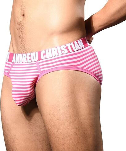 Andrew Christian Ultra Pink Stripe Brief w/ALMOST NAKED®, Pink, X-Large in Saudi Arabia
