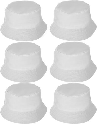 6 Pcs White Bucket Hats Bulk, Blank Beach Fishing Cap for Women Men, Unisex Beach Sun Hat, Double Sided, 22 Inches Circumference in Saudi Arabia