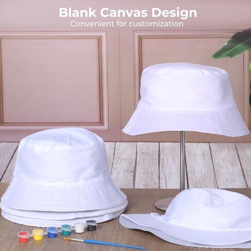 6 Pcs White Bucket Hats Bulk, Blank Beach Fishing Cap for Women Men, Unisex Beach Sun Hat, Double Sided, 22 Inches Circumference in Saudi Arabia