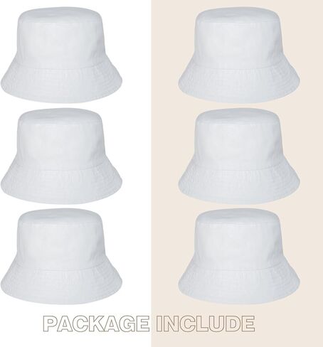 6 Pcs White Bucket Hats Bulk, Blank Beach Fishing Cap for Women Men, Unisex Beach Sun Hat, Double Sided, 22 Inches Circumference in Saudi Arabia