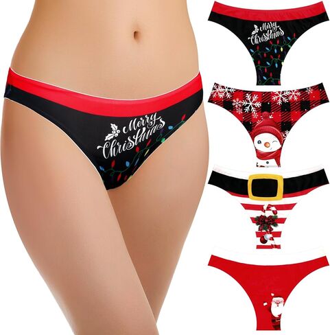 4 Pcs Women's Christmas Underwear Funny Panties Soft Underwear Thongs Panty 3D Brief Panties for the Holidays in Saudi Arabia