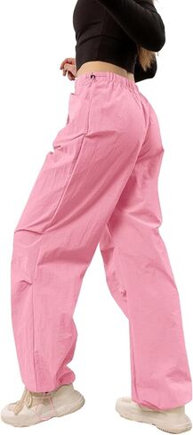 سروال باراشوت نسائي من SySea فضفاض مرن بخصر منخفض مكشكش Y2K مع جيوب in Kuwait