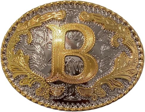 Western Belt Buckle Initial Letter B Cowboy Rodeo Gold Tone For Men and Women, Gold Tone, M in Kuwait