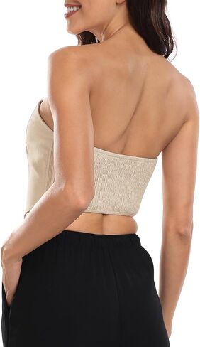 HDE Women's Strapless Linen Corset Y2K Crop Top Bustier Body Shaper Bandeau Top in Saudi Arabia