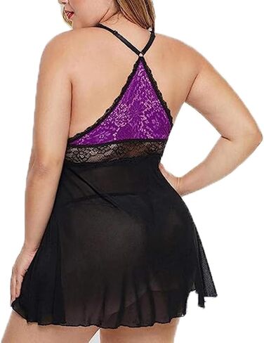 HOTSO Plus Size Lingerie Lace Babydoll Chemise Womens Sexy Strap Teddy Lingerie Nightgown V Neck Nighty Mesh Sleepwear in Saudi Arabia
