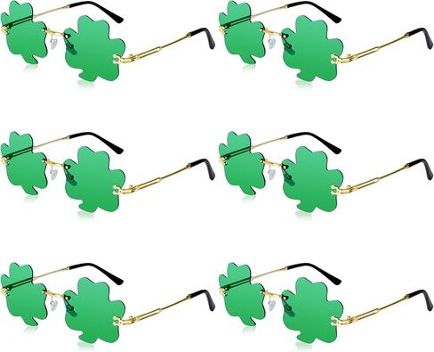 JUSTOTRY 6 قطع نظارات يوم القديس باتريك - شامروك أربع أوراق البرسيم تصميم أخضر محظوظ البلاستيك مصراع نظارات ظلال النظارات الشمسية لملحقات يوم القديس باتريك Irich لوازم زينة الحفلات in Kuwait
