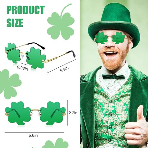JUSTOTRY 6 قطع نظارات يوم القديس باتريك - شامروك أربع أوراق البرسيم تصميم أخضر محظوظ البلاستيك مصراع نظارات ظلال النظارات الشمسية لملحقات يوم القديس باتريك Irich لوازم زينة الحفلات in Kuwait