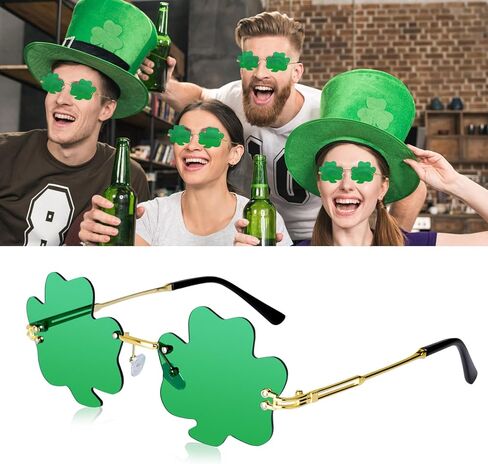 JUSTOTRY 6 قطع نظارات يوم القديس باتريك - شامروك أربع أوراق البرسيم تصميم أخضر محظوظ البلاستيك مصراع نظارات ظلال النظارات الشمسية لملحقات يوم القديس باتريك Irich لوازم زينة الحفلات in Kuwait