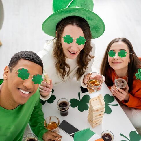 JUSTOTRY 6 قطع نظارات يوم القديس باتريك - شامروك أربع أوراق البرسيم تصميم أخضر محظوظ البلاستيك مصراع نظارات ظلال النظارات الشمسية لملحقات يوم القديس باتريك Irich لوازم زينة الحفلات in Kuwait