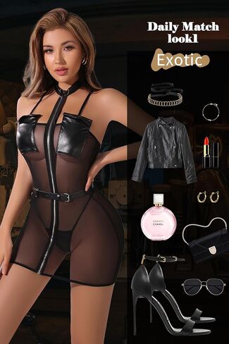 فستان ADSEXY نسائي مثير لحفلات النادي بدون حمالات شفاف من خلال Bodycon Pu جلد أسود مكشكش من اللاتكس in Kuwait