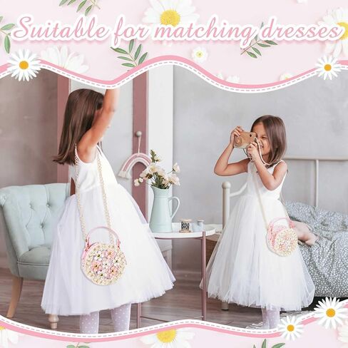 SilTriangle 3 Pcs Little Girl Purse Pearl Flowers Crossbody Cute Small Princess Handbags with Pink Wallet Daisy Sunglasses Mini Round Shoulder Chain Bag for Kids Toddler Birthday Christmas Gifts in Saudi Arabia