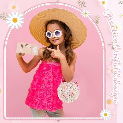 SilTriangle 3 Pcs Little Girl Purse Pearl Flowers Crossbody Cute Small Princess Handbags with Pink Wallet Daisy Sunglasses Mini Round Shoulder Chain Bag for Kids Toddler Birthday Christmas Gifts in Saudi Arabia