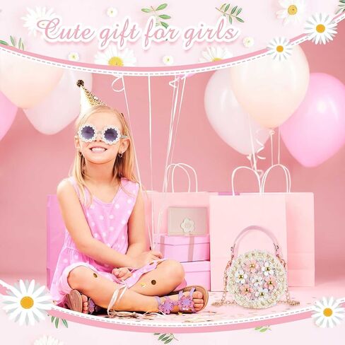 SilTriangle 3 Pcs Little Girl Purse Pearl Flowers Crossbody Cute Small Princess Handbags with Pink Wallet Daisy Sunglasses Mini Round Shoulder Chain Bag for Kids Toddler Birthday Christmas Gifts in Saudi Arabia
