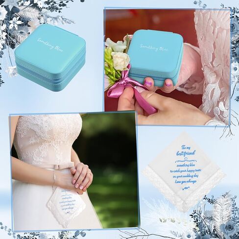 8 قطع شيء أزرق هدية الزفاف للعروس منديل الزفاف 16 أونصة أكريليك نحيف بهلوان دانتيل حزام رباط الملاك باقة ساحرة حقيبة مستحضرات التجميل Scrunchies هدية صندوق مجوهرات in Kuwait