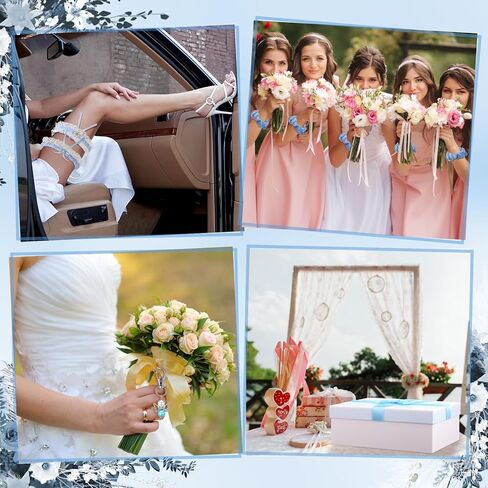 8 قطع شيء أزرق هدية الزفاف للعروس منديل الزفاف 16 أونصة أكريليك نحيف بهلوان دانتيل حزام رباط الملاك باقة ساحرة حقيبة مستحضرات التجميل Scrunchies هدية صندوق مجوهرات in Kuwait