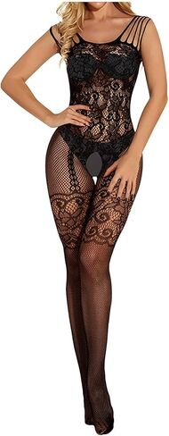 Womens Fishnet Bodysuit One Piece Fishnet Bodystocking Sexy Exotic Lingerie Nightwear, H-black in Kuwait