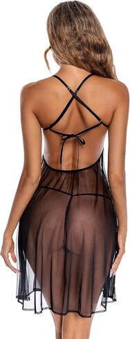 ملابس داخلية ADSEXY للنساء من الدانتيل الشفاف بدون أكمام قميص بيبي دول صغير مثير شفاف من خلال ثوب النوم رداء إهمال بوش أب in Kuwait