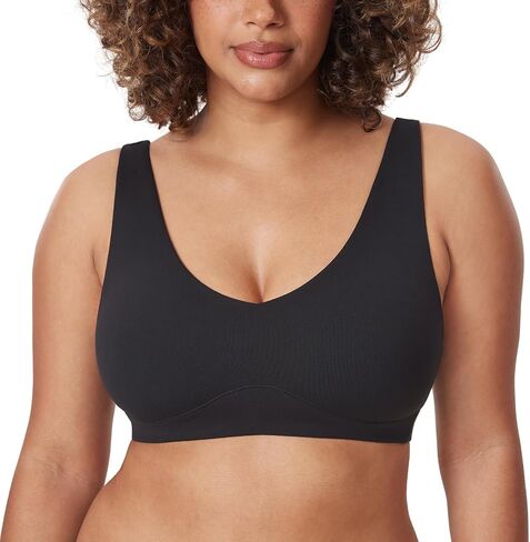 DELIMIRA Women's Natrelax Plus Size Wireless Bralette V Neck - Full Coverage Seamless Tshirt Bras Unlined Bra Wide Straps in Saudi Arabia