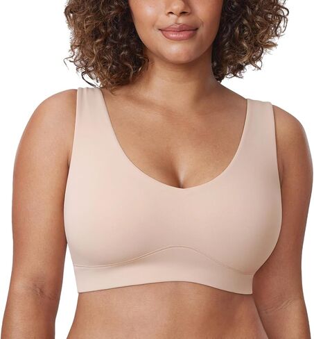 DELIMIRA Women's Natrelax Plus Size Wireless Bralette V Neck - Full Coverage Seamless Tshirt Bras Unlined Bra Wide Straps in Kuwait