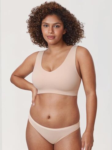 DELIMIRA Women's Natrelax Plus Size Wireless Bralette V Neck - Full Coverage Seamless Tshirt Bras Unlined Bra Wide Straps in Kuwait