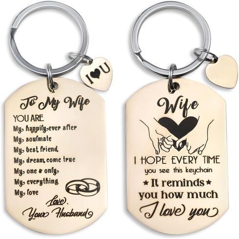هدايا للزوجة - فكرة هدايا للزوجة لعيد الميلاد وعيد الحب وعيد الأم - لزوجتي سلسلة مفاتيح من الفولاذ المقاوم للصدأ in Kuwait