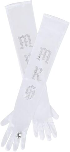 xo, Fetti Bachelorette Party Decorations Mrs Opera Gloves - White Rhinestone Satin + Engagement Ring Finger - 17" | Bridal Shower Gift, Bride to Be, White, One Size Fits All in Saudi Arabia