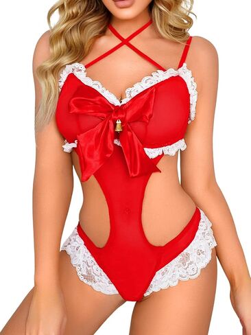 الملابس الداخلية Kaei&Shi Bunny Tail، جرس عيد الميلاد، القوس الساتان، بدلة داخلية مكشكشة من الدانتيل in Saudi Arabia