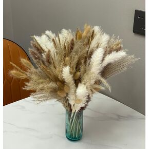 Dried Pampas Grass Decor - 120Pcs Boho Home Bedroom Living Room Entryway Decor, Pompas Grass for Rustic Wedding Table Decor ,Boho Flowers for Baby Shower Decorations Farmhouse Fireplace Pompous Decor