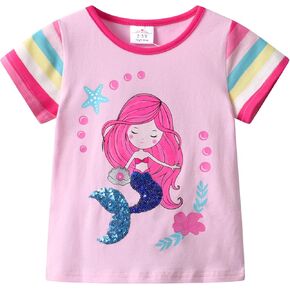 DXTON Toddler Kids Girls Tees Short Sleeve Graphic T-Shirt Summer Casual Cotton Tunic Tops Shirts 3-8 Years in Kuwait