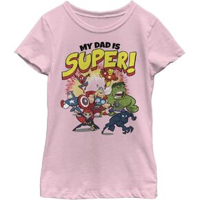 Marvel Little, Big Classic My Dad is Super Girls Short Sleeve Tee Shirt