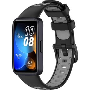 MOTONG Compatible with Huawei Band 8 Replacement Band - Silicone Replacement Wrist Band Strap Compatible with Huawei Band 8(Silicone Black + Grey)