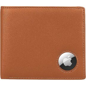SaharaCase Genuine Leather Wallet Case for Apple AirTag [Shockproof Bumper] Rugged Protection Antislip Grip - Brown