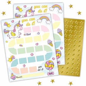 Rainbow Unicorn Reward Chart with Golden Star Stickers, Incentive Chart, Chore Chart, Positive Behavior, Routine Chart for Kids, Toddler Homework Assignments, Attendance(8"X10")-CHART-A03