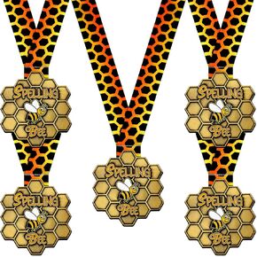 5 قطعة ميداليات النحل الإملائية جوائز ميدالية العسل مع شريط الرقبة كأس النحل الإملائي للأطفال والكبار مسابقات لوازم الحفلات in Kuwait