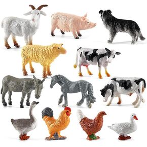 12 PCS Animals Figures,Mini Farm Animal Figurines,Plastic Farm Animal Figures Set,Animals Learning Educational Toys Cake Toppers Birthday Gift for Kids
