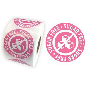 Sugar Free Stickers Food Rotation Labels 3.81cm 1.5 Inch Round Circle Dots 500 Adhesive Stickers (Pink)