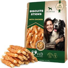 Biscuits Sticks Dog Treats Chicken Wrapped Human Grade Meat - Natural & Organic Dried Snacks Rawhide - Free & Grain Free Long Lasting Chews for Large & Small Dogs - Best for Training & Healthy Teeth