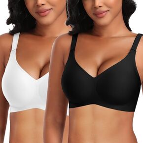 Seamless Bras for Women No Underwire Comfort Push Up Wireless Bra Support and Lift V Neck Bralettes with Bra Extender