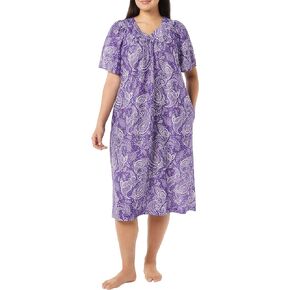 AmeriMark Women's & Women's Plus Paisley Lounge Dress- Short Sleeve Gown Sleepwear for Ladies, Iris Paisley, MD