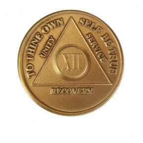 12 Year AA Medallion Traditional Bronze Raised Center Sobriety Chip
