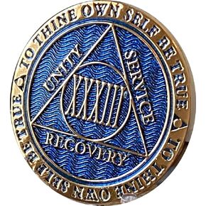 33 Year AA Medallion Dusty Blue Color Gold Plated Chip XXXIII