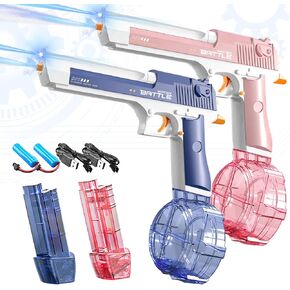2 Pack Electric Water Gun for Adults & Kids, Up to 32 FT Long Range Water Squirt Guns 450CC+60CC Watergun Blaster Summer Pool Beach Party Toys (Blue&Pink) in Kuwait