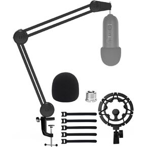 Microphone Boom Arm Stand for Blue Yeti with Shock Mount Foam Cover, Heavy Duty Boom Scissor Arm Stand for Blue Yeti, Broadcasting and Recording