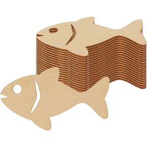 20pcs Wooden Fish DIY Crafts Cutouts Wooden Sea Animals Unfinished Wood Ornaments Gift Tags for Wedding Birthday Party Decorations