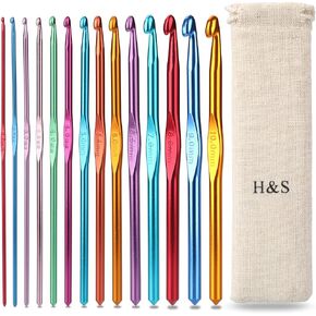 H&S مجموعة خطافات كروشيه من الألومنيوم 14 قطعة إبر مع حافظة الحقيبة 2 مللي متر 2.5 مللي متر 3 مللي متر 3.5 مللي متر 4 مللي متر 4.5 مللي متر 5 مللي متر 5.5 مللي متر 6 مللي متر 6.5 مللي متر 7 مللي متر 8 مللي متر 9 مللي متر 10 مللي متر