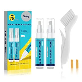 NADAMOO Grout Renew Pen White, 2 Large Size 20ml Paint Pens, Grout Shine Touch Up Repair Marker Tile Gap Coating- Restore Grout Line, with 2 Replacement Nibs and 1 Cleaning Brush